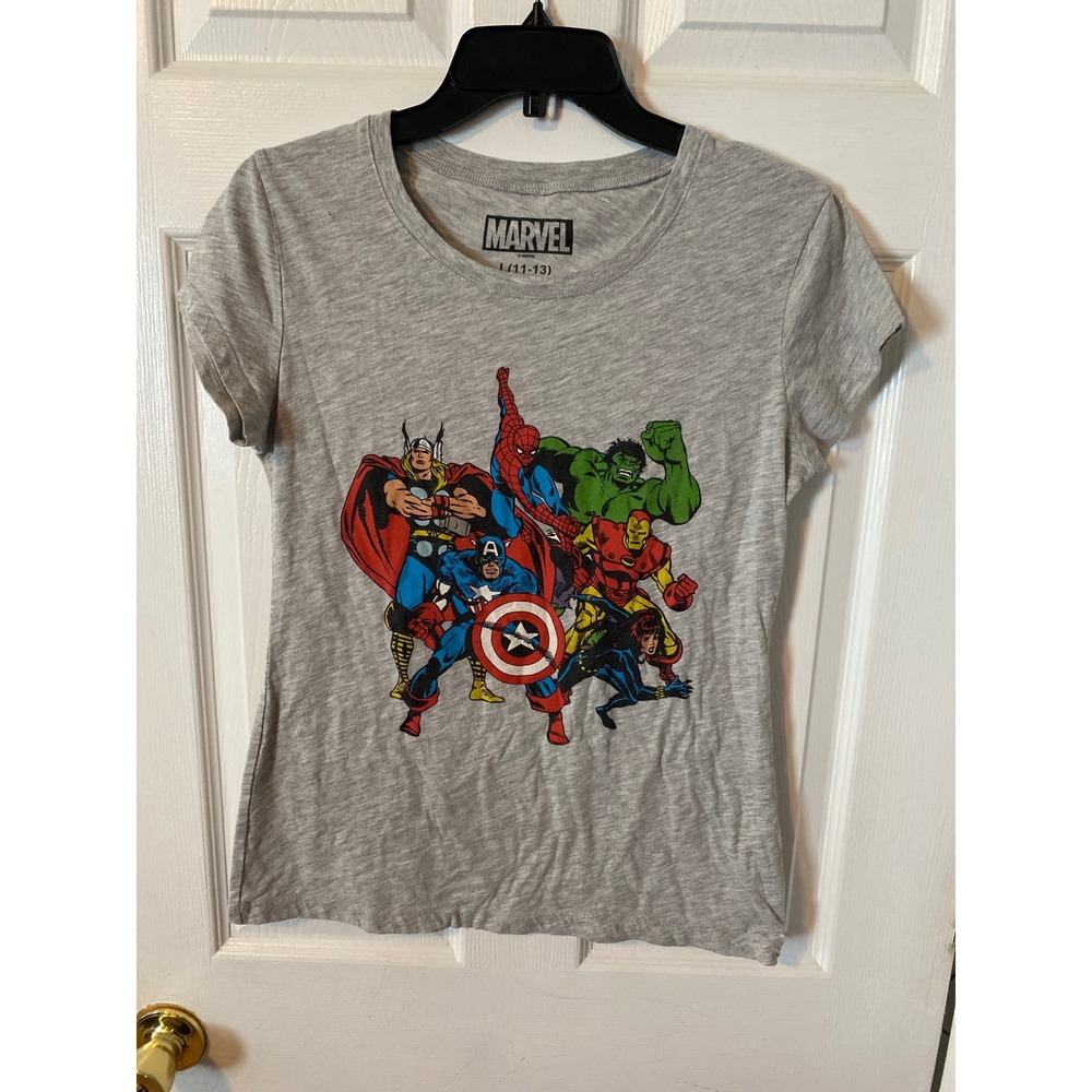Marvel Avengers Graphic T-Shirt Gray Heather Superheroes Juniors Large 11-13
